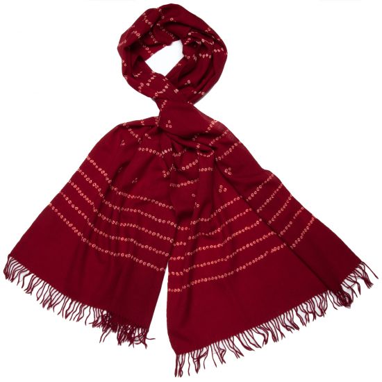 Bandhani Wool Scarf - Maroon